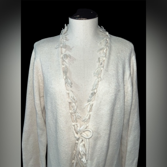 Long duster cardigan tassel fringe ivory hippie boho fall western small preppy - Picture 6 of 12